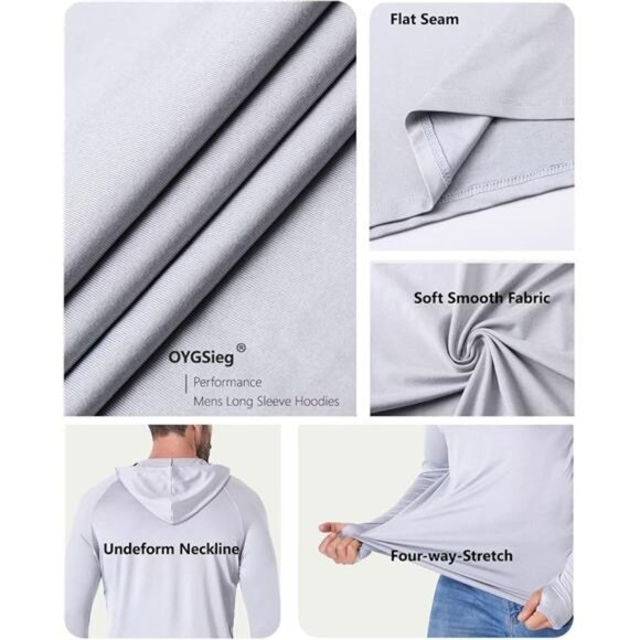 Men's Athletic Hoodies Long Sleeve Fishing Shirts for Men UPF 50+ SPF - Picture 3 of 8